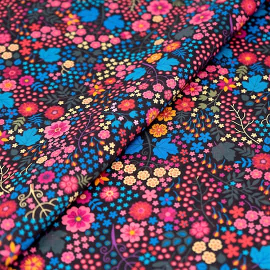 SINGER Red & Blue Floral Lightweight Cotton Lawn Fabric